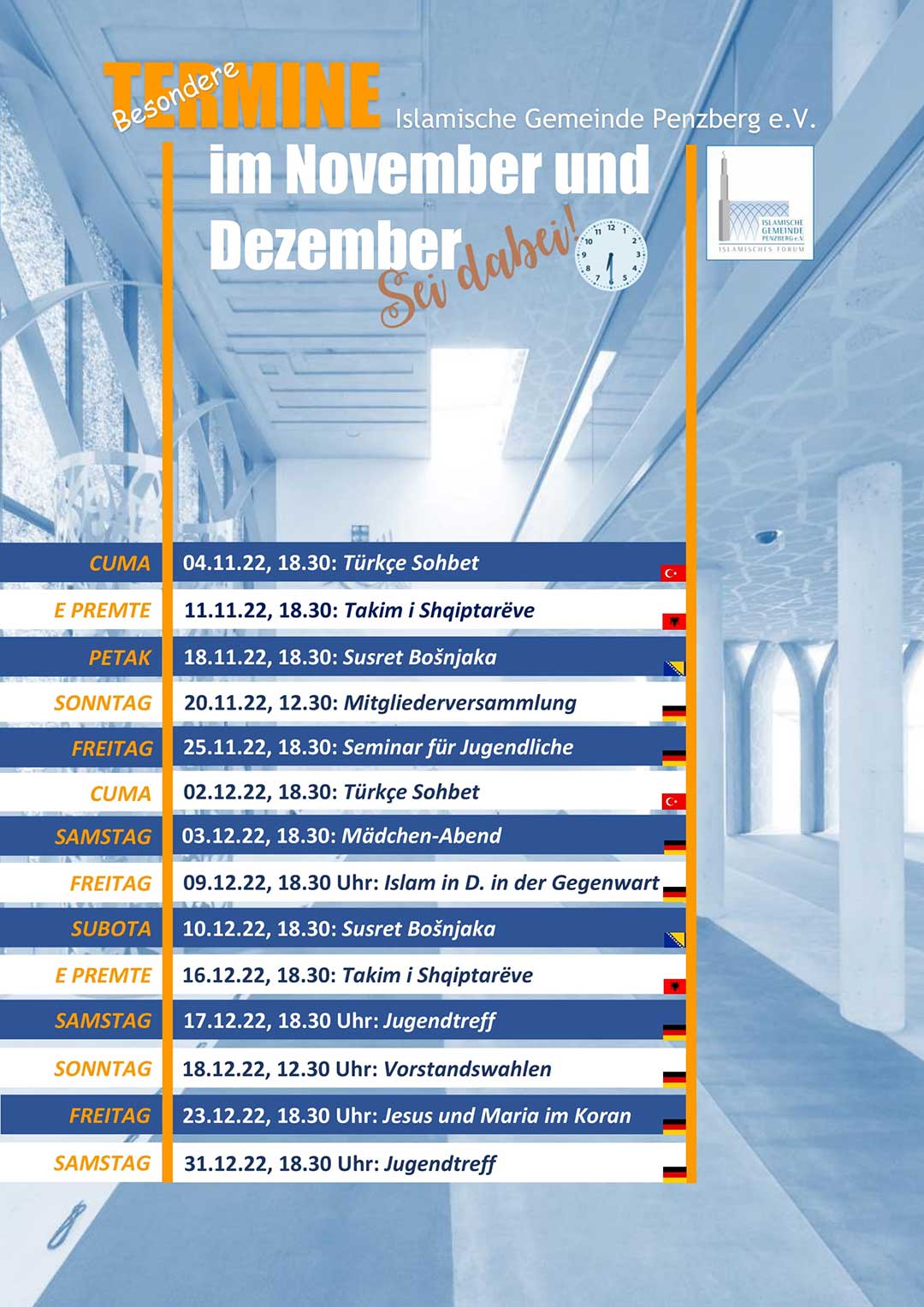 Moschee Penzberg: Programm November-Dezember 2022